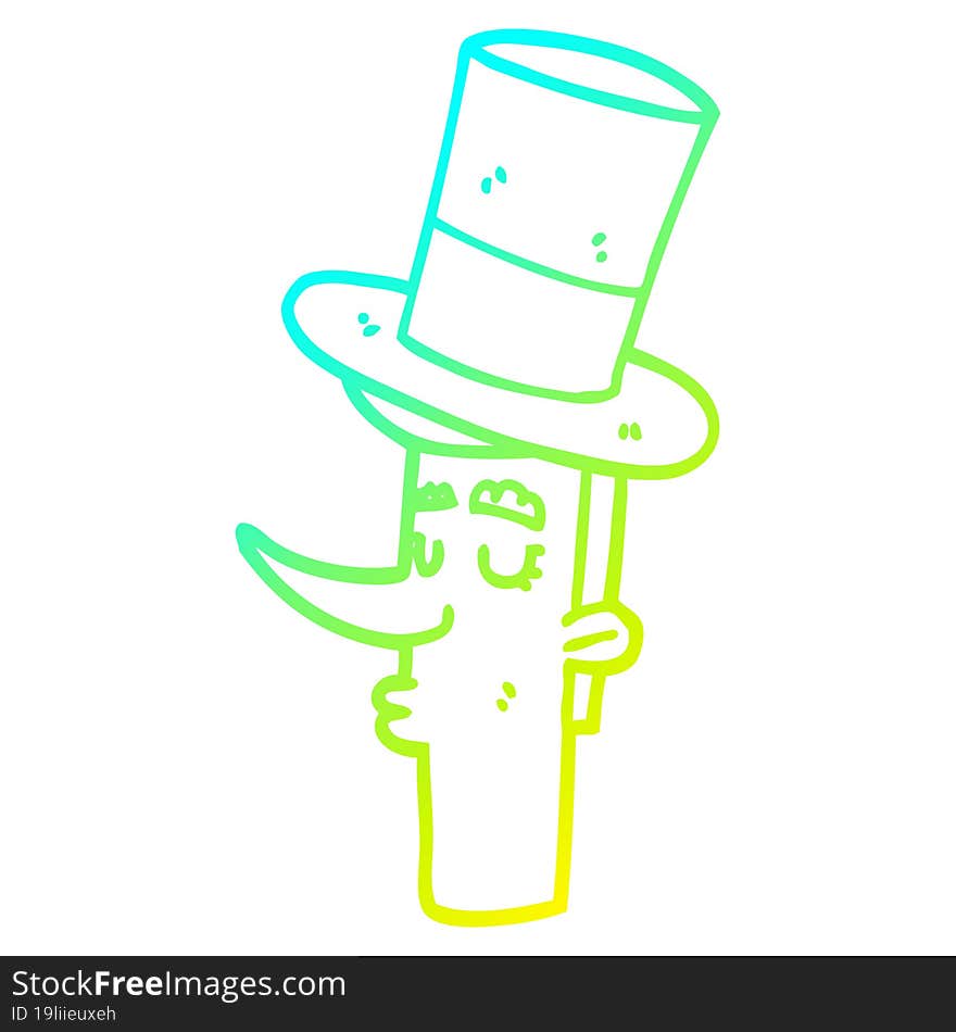 cold gradient line drawing cartoon man wearing top hat