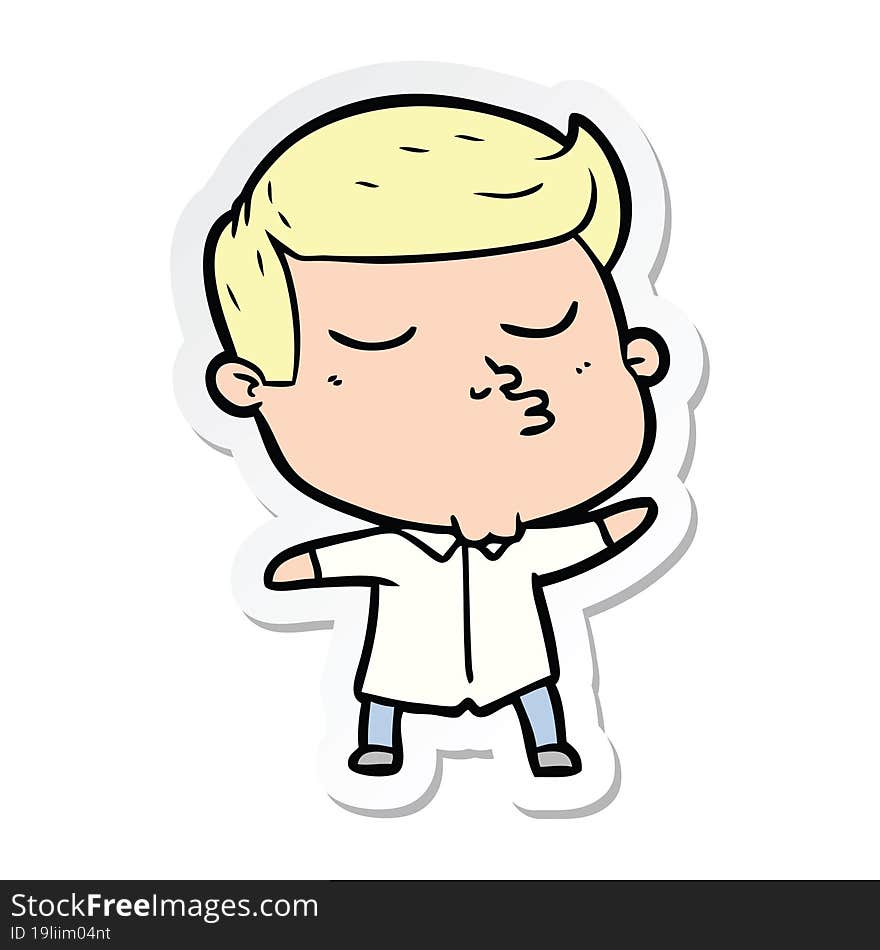 Sticker Of A Cartoon Model Guy Pouting