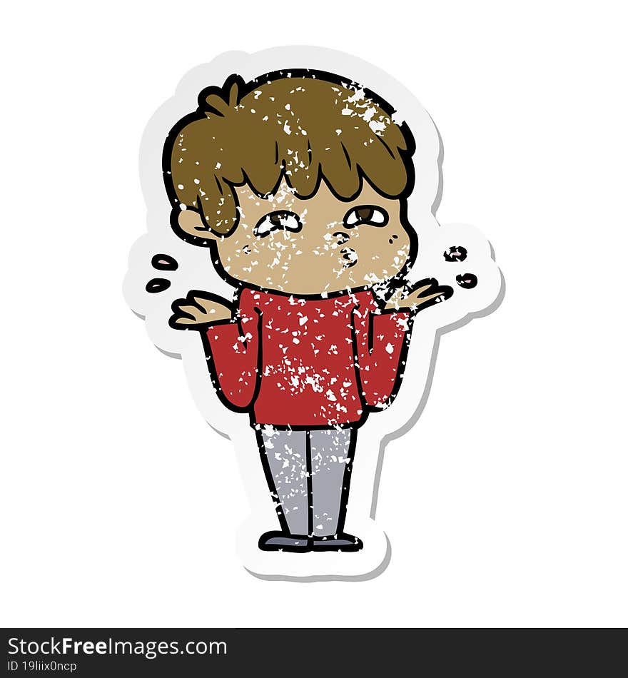 Distressed Sticker Of A Cartoon Man Confused