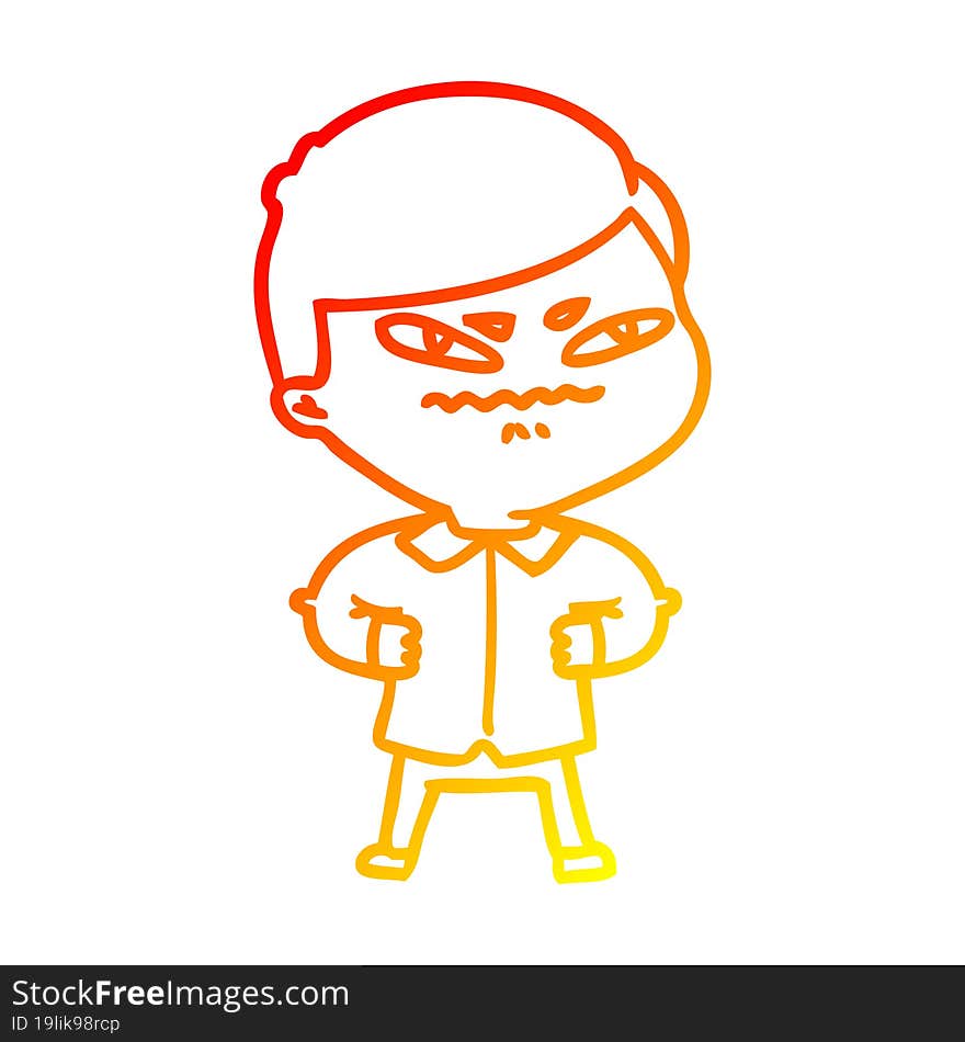 warm gradient line drawing of a cartoon angry man