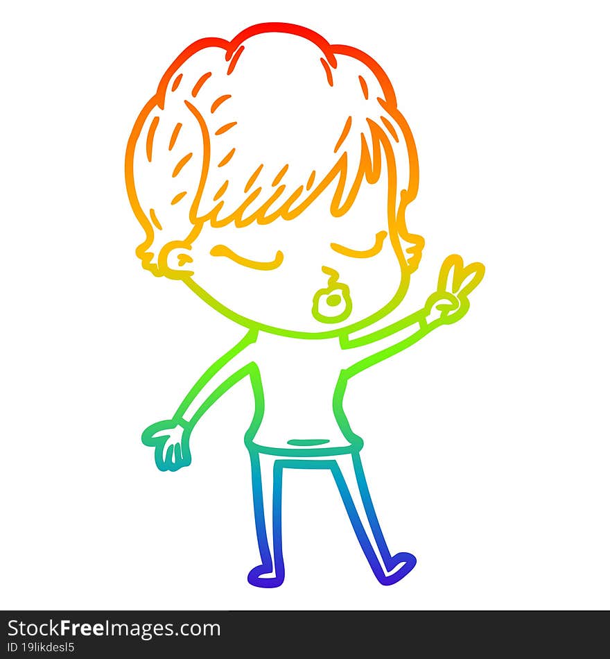 rainbow gradient line drawing cartoon woman with eyes shut