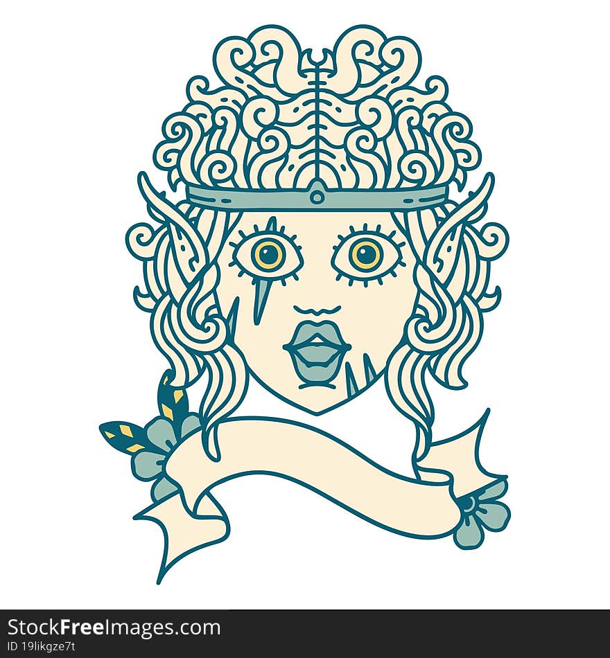 Retro Tattoo Style elf barbarian character face. Retro Tattoo Style elf barbarian character face