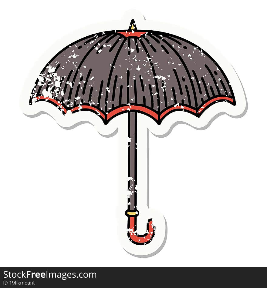 Traditional Distressed Sticker Tattoo Of An Umbrella