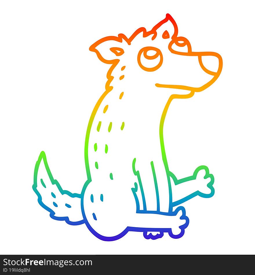 rainbow gradient line drawing cartoon dog sitting