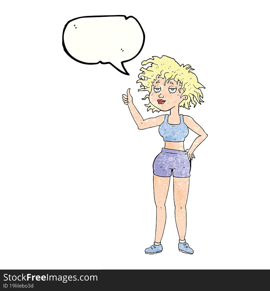 Speech Bubble Textured Cartoon Tired Gym Woman