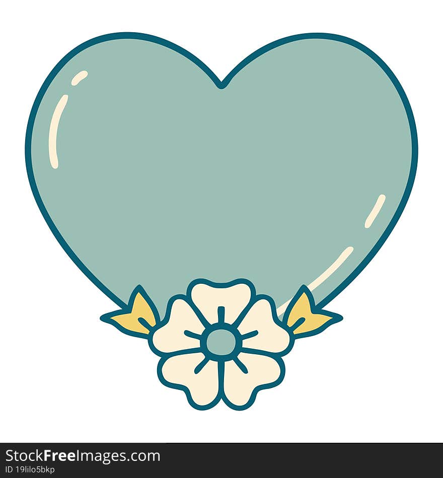 iconic tattoo style image of a heart and flower. iconic tattoo style image of a heart and flower