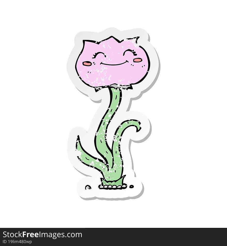 Retro Distressed Sticker Of A Cartoon Flower