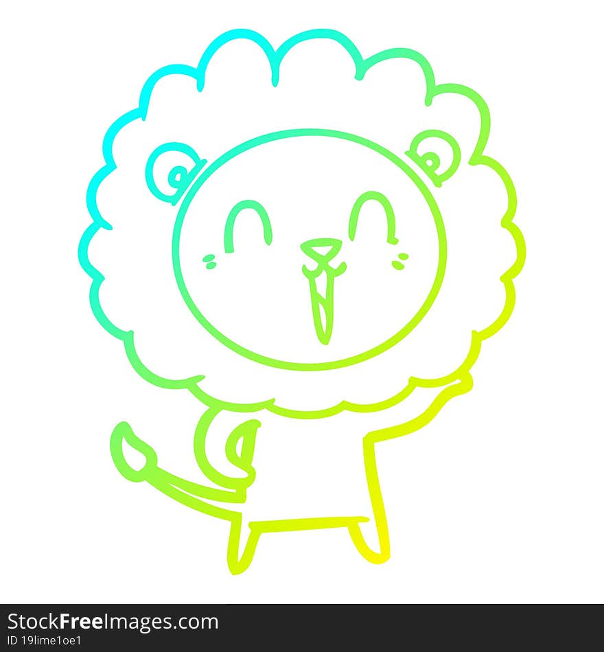 cold gradient line drawing laughing lion cartoon