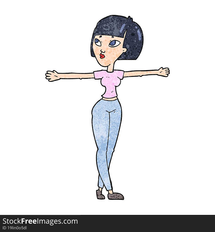 textured cartoon woman spreading arms