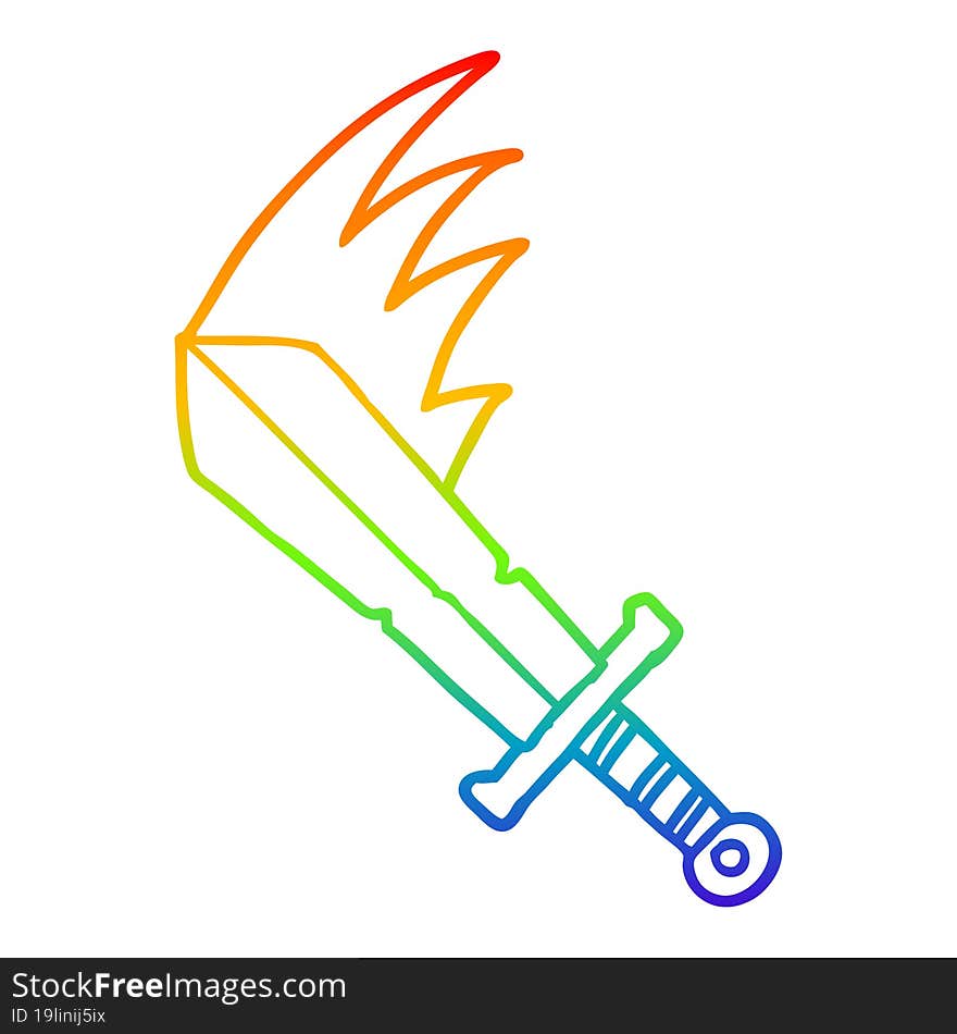 rainbow gradient line drawing cartoon swinging sword