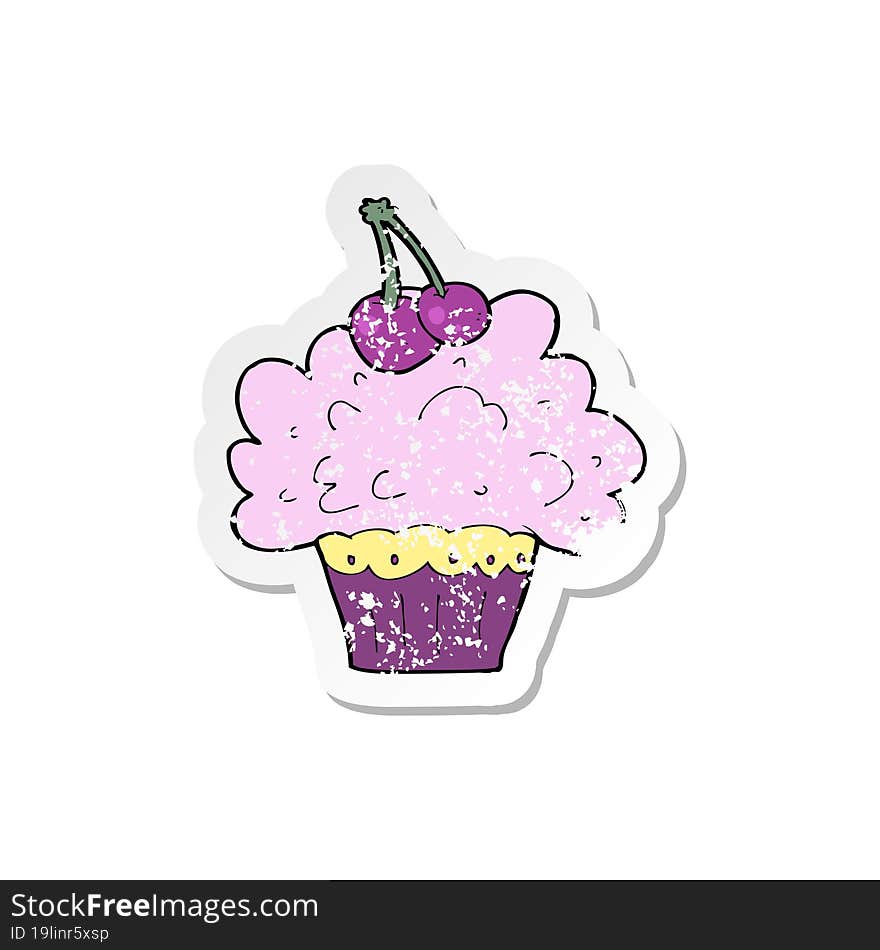 Retro Distressed Sticker Of A Cartoon Big Cupcake