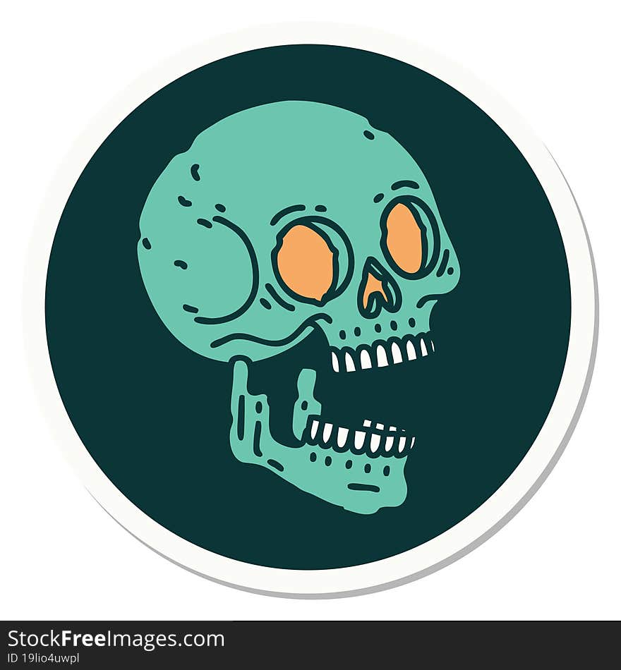 sticker of tattoo in traditional style of a skull. sticker of tattoo in traditional style of a skull