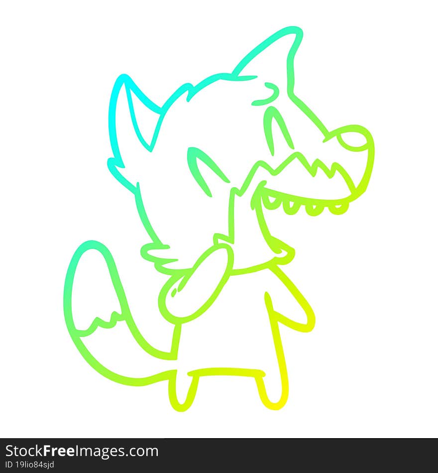 cold gradient line drawing of a laughing fox cartoon