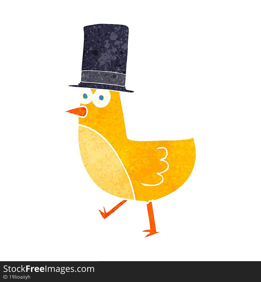 retro cartoon bird wearing hat