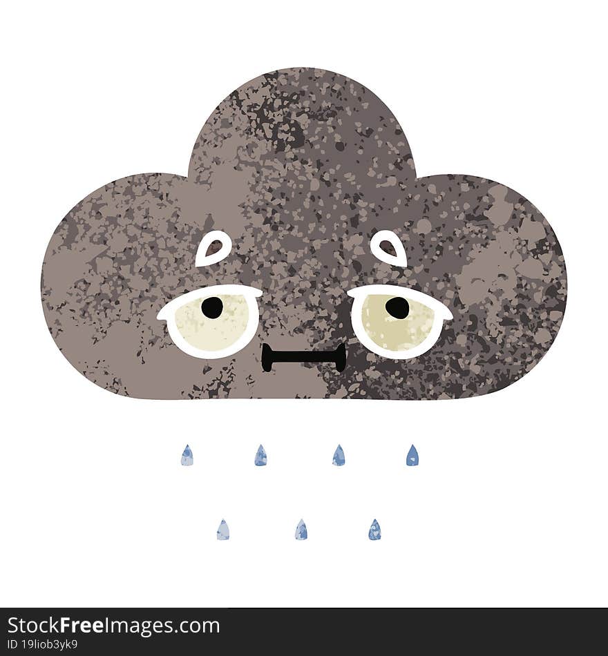 Retro Illustration Style Cartoon Storm Rain Cloud