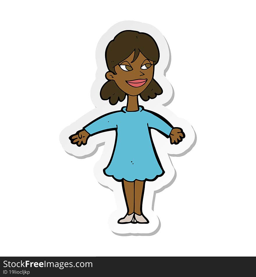 sticker of a cartoon woman with open arms