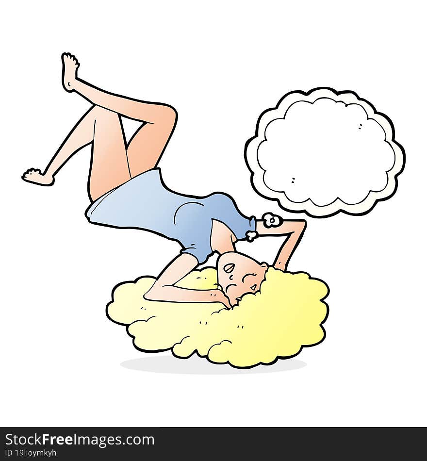 cartoon woman lying on floor with thought bubble