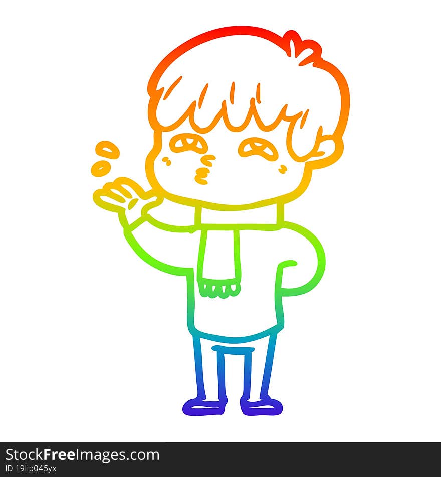 rainbow gradient line drawing cartoon curious man