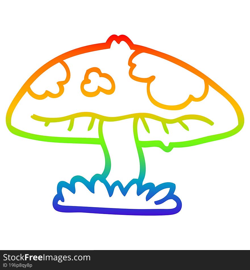 rainbow gradient line drawing of a cartoon mushroom