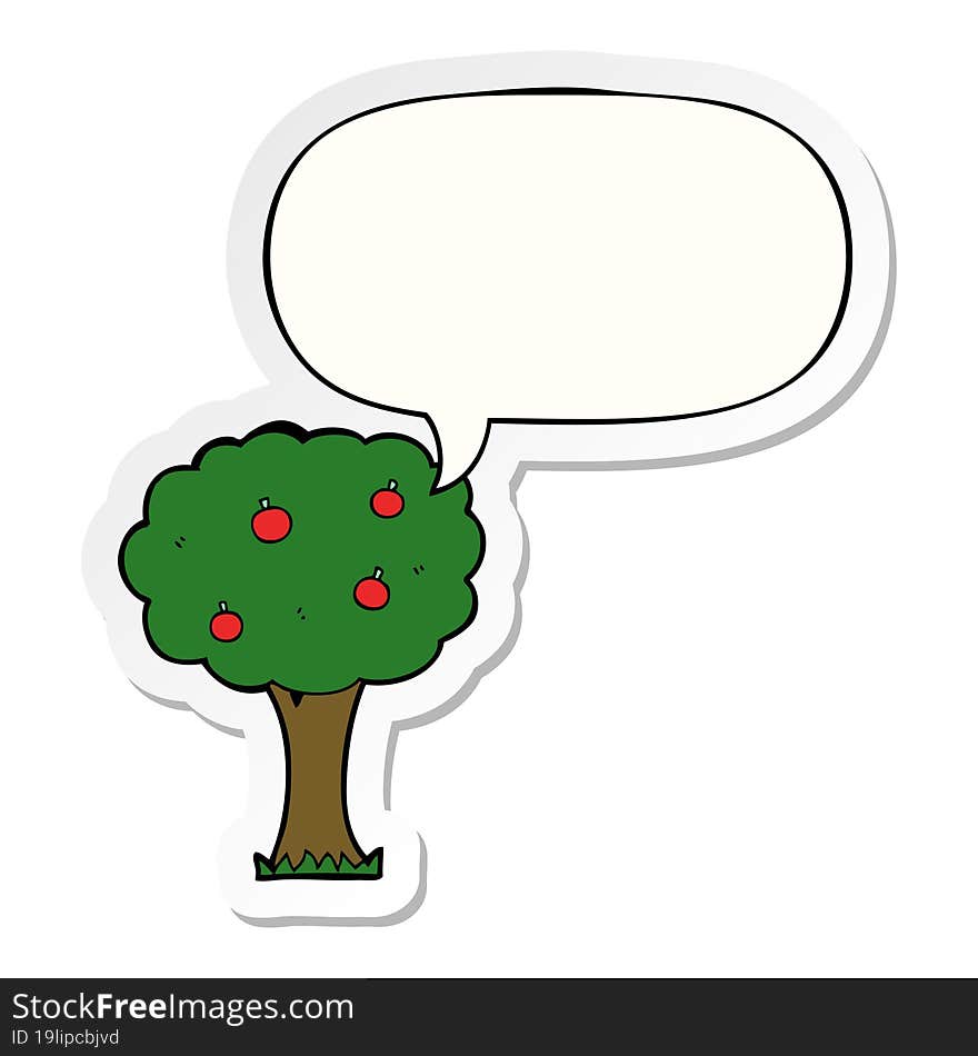 cartoon apple tree and speech bubble sticker