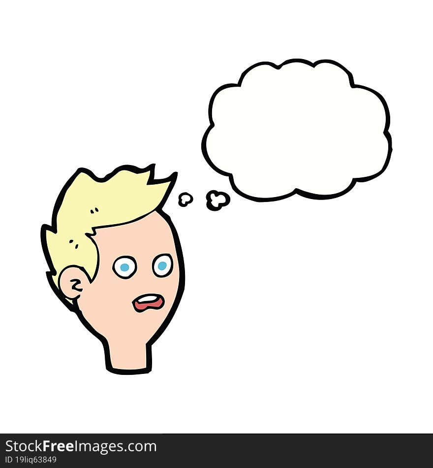 cartoon shocked man with thought bubble