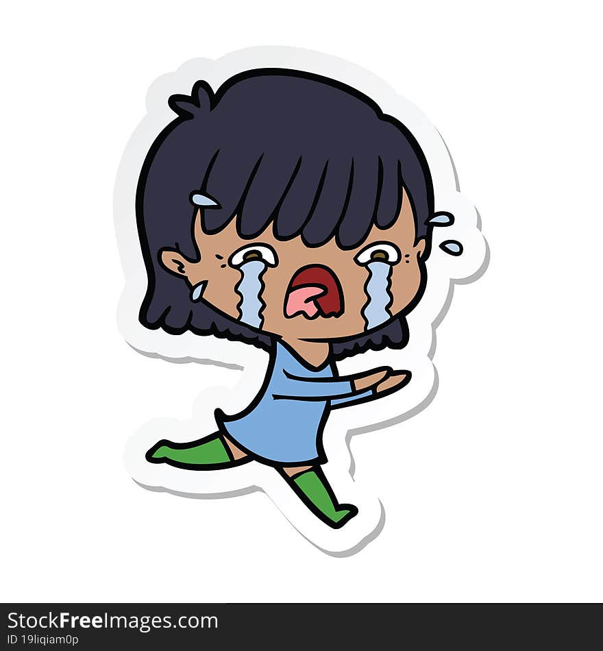 sticker of a cartoon girl crying