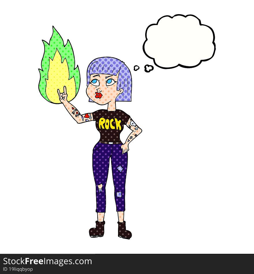 freehand drawn thought bubble cartoon rock girl