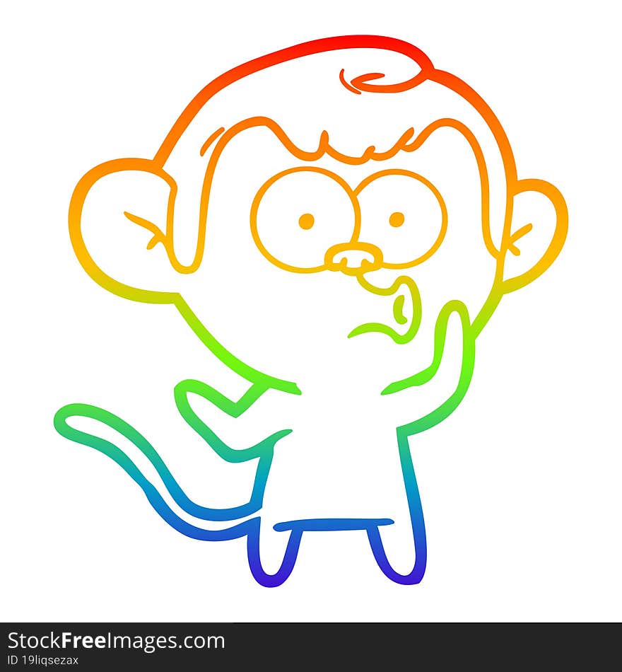 rainbow gradient line drawing cartoon hooting monkey