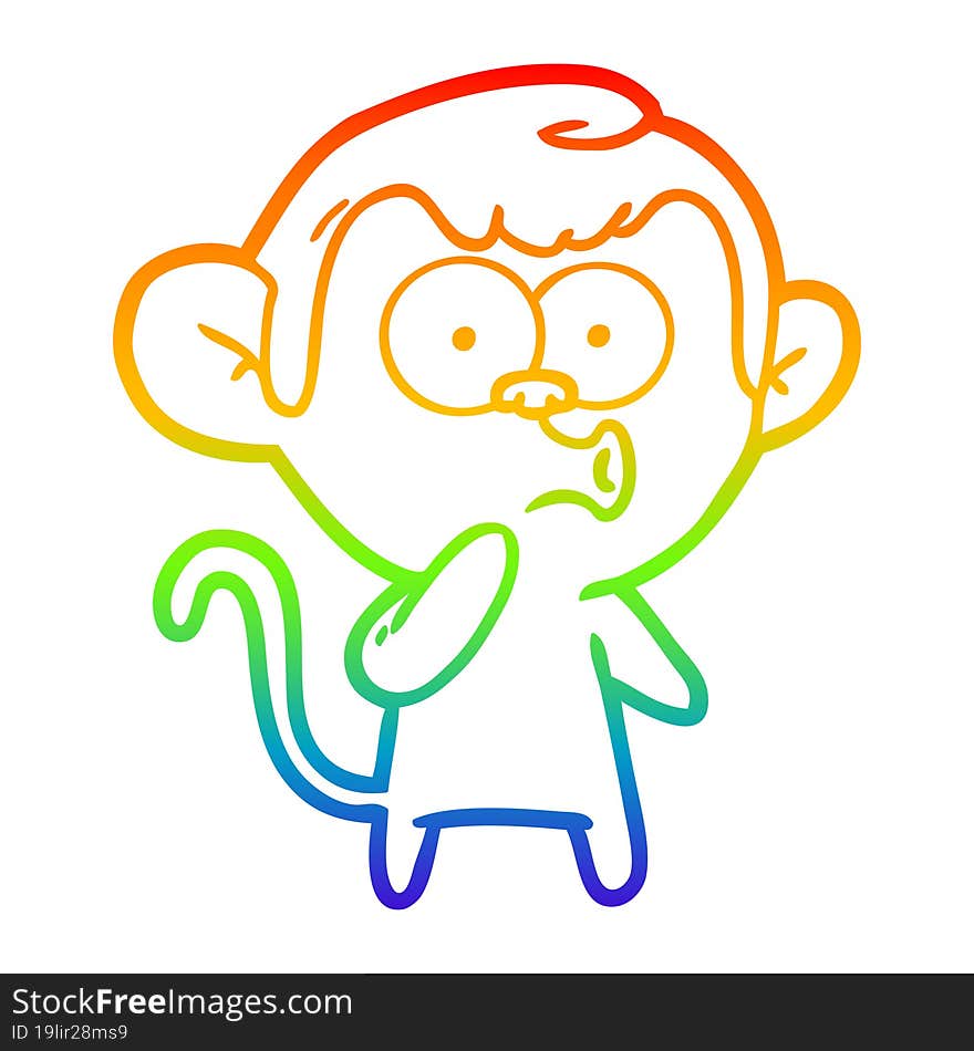 rainbow gradient line drawing cartoon hooting monkey