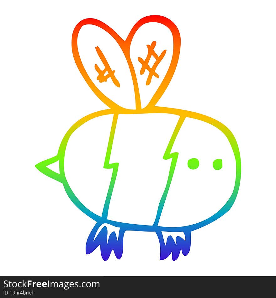 Rainbow Gradient Line Drawing Cartoon Bee