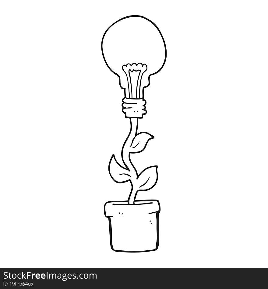 black and white cartoon light bulb plant