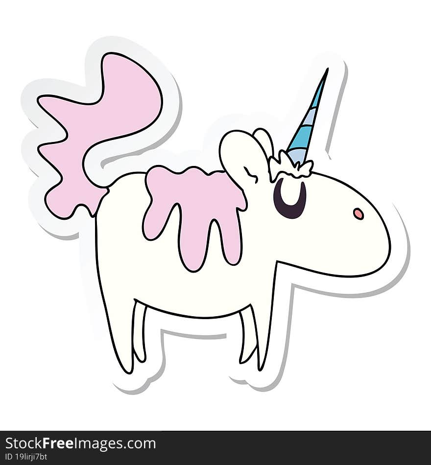 sticker of a quirky hand drawn cartoon unicorn