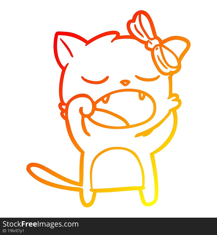 warm gradient line drawing of a cartoon yawning cat