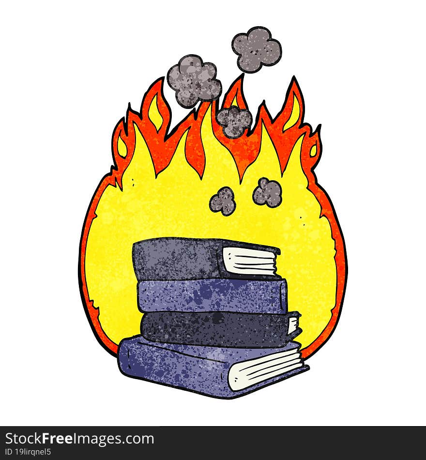 textured cartoon stack of books burning