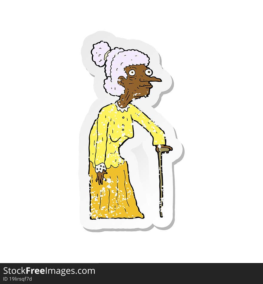 retro distressed sticker of a cartoon old woman