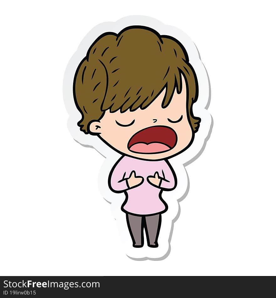 sticker of a cartoon woman talking