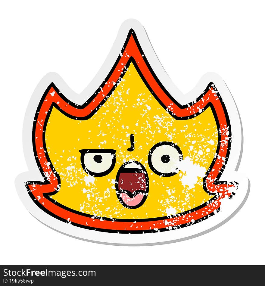 distressed sticker of a cute cartoon fire