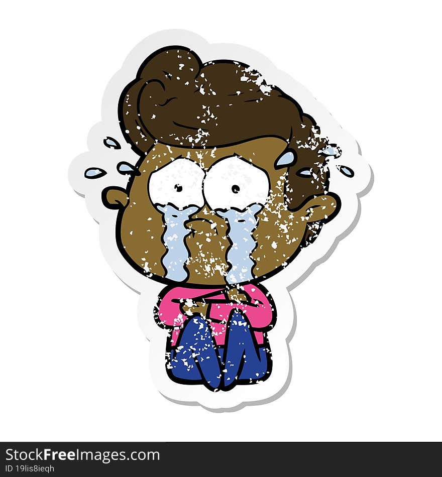 distressed sticker of a cartoon crying man