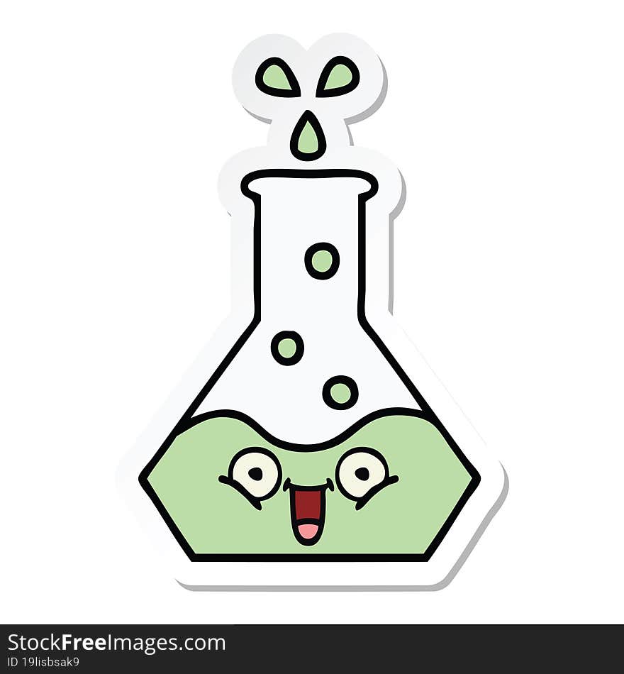 sticker of a cute cartoon science beaker