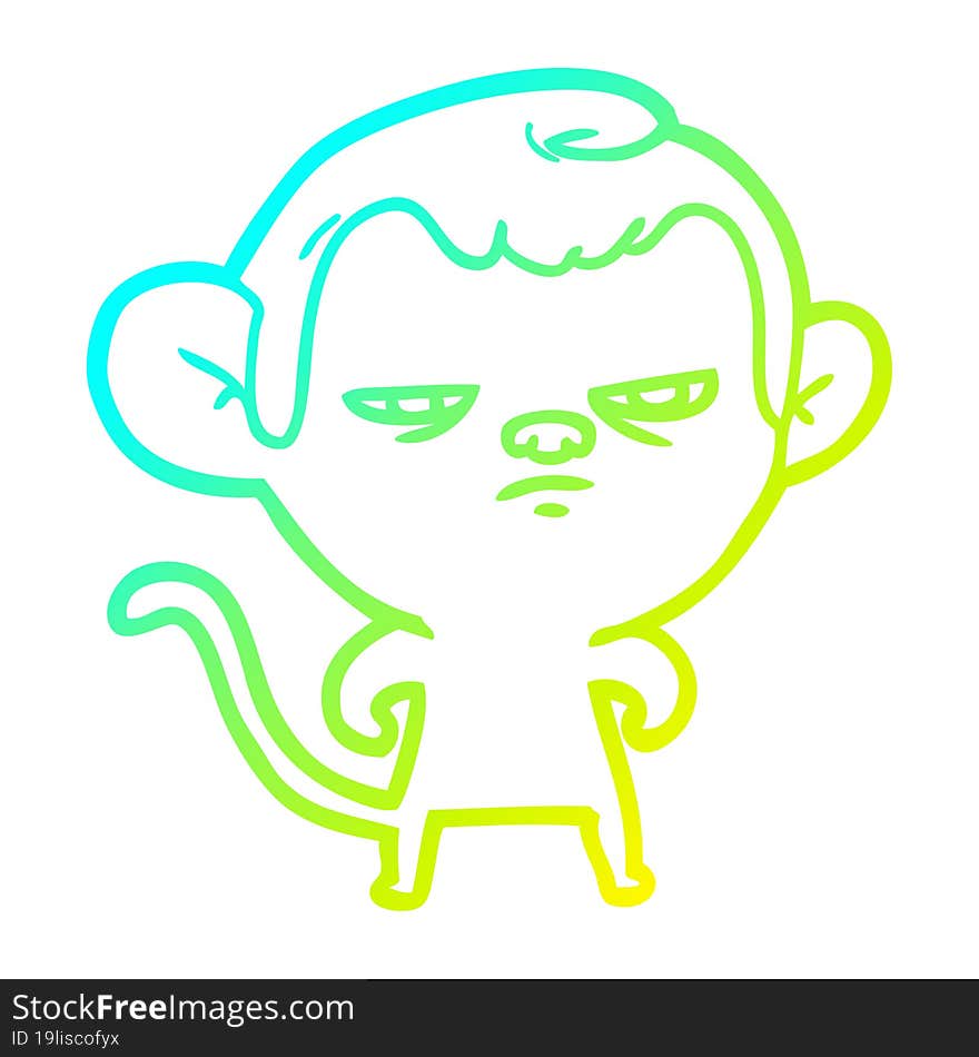 cold gradient line drawing of a cartoon monkey