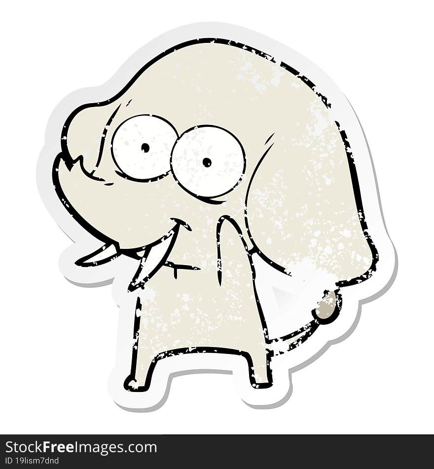 distressed sticker of a happy cartoon elephant