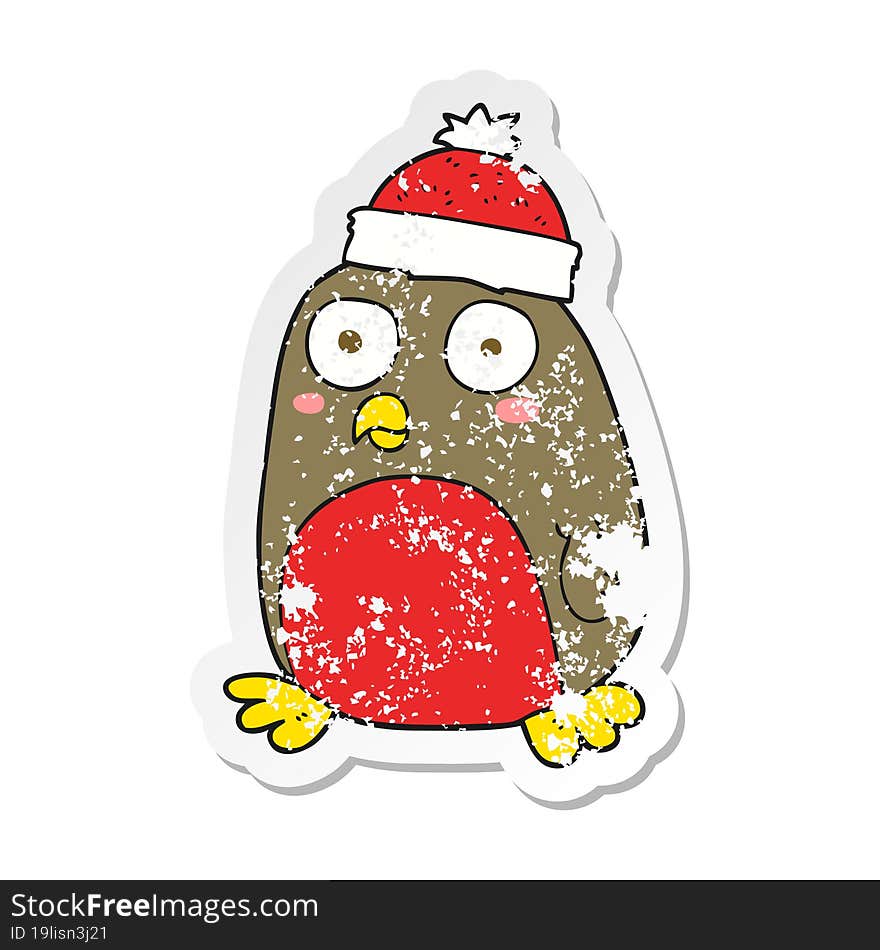 retro distressed sticker of a cartoon christmas robin