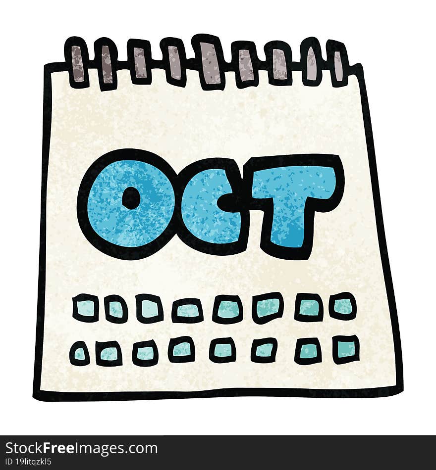 cartoon doodle calendar showing month of october