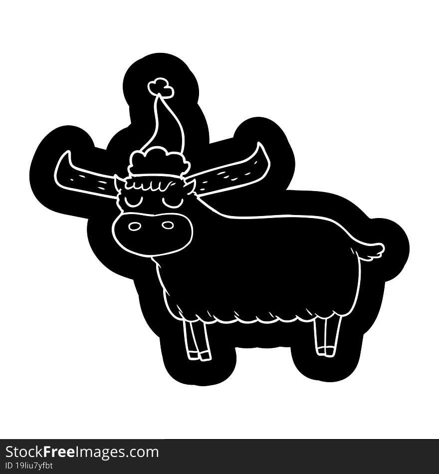 Cartoon Icon Of A Bull Wearing Santa Hat