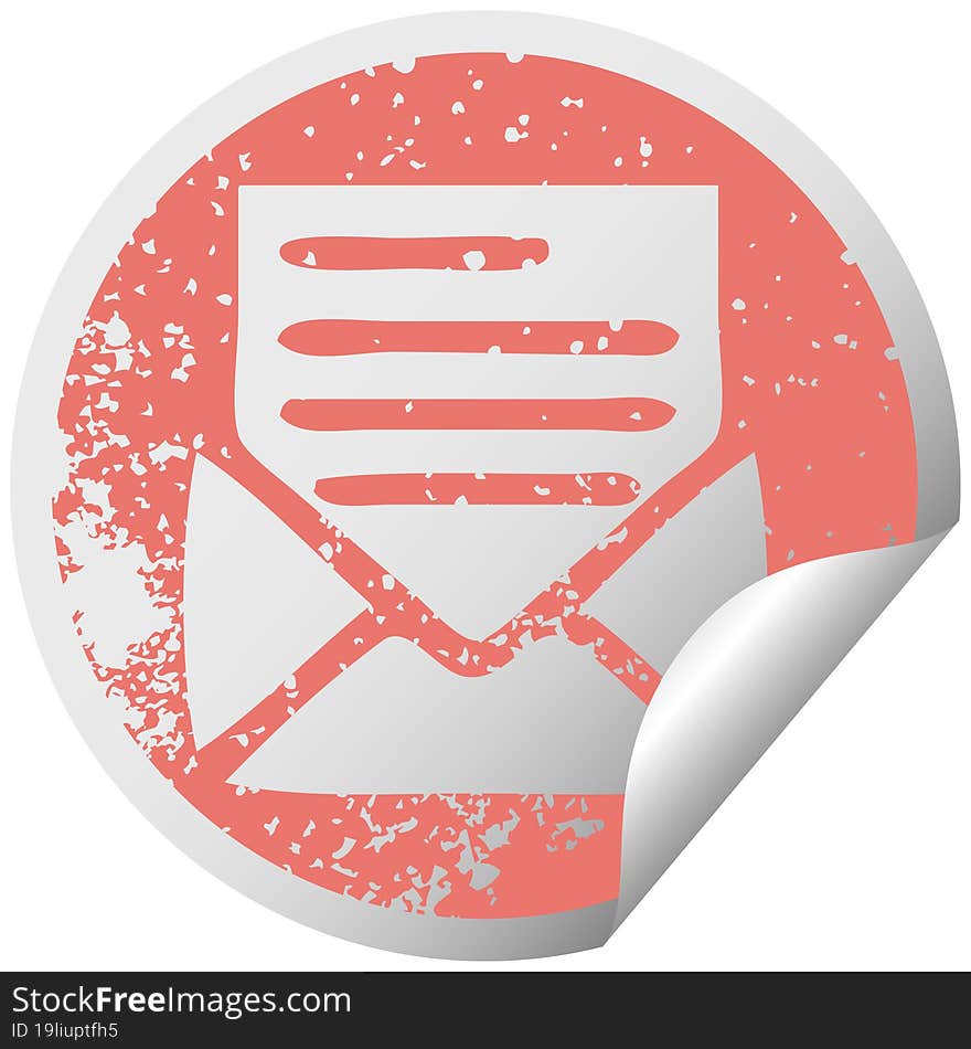 distressed circular peeling sticker symbol letter and envelope