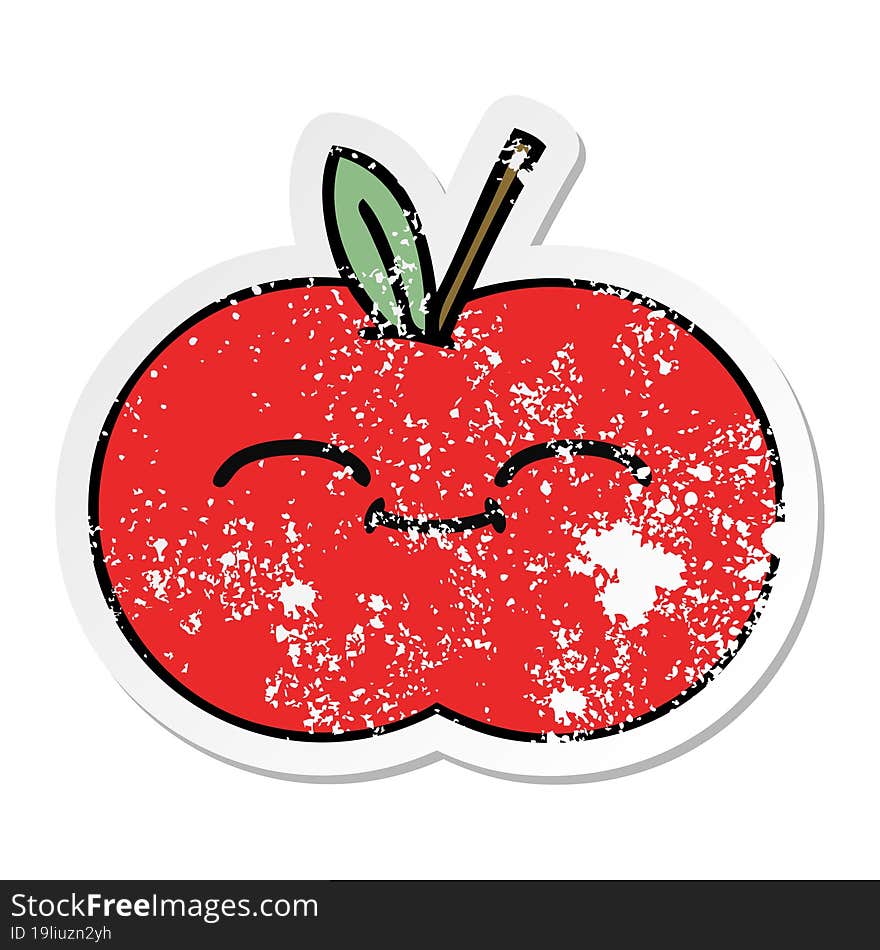 Distressed Sticker Of A Cute Cartoon Red Apple