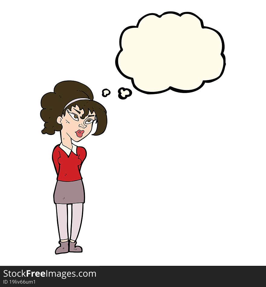 Cartoon Pretty Girl Tilting Head With Thought Bubble