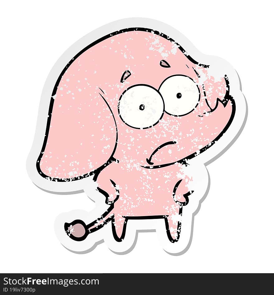 distressed sticker of a cartoon unsure elephant