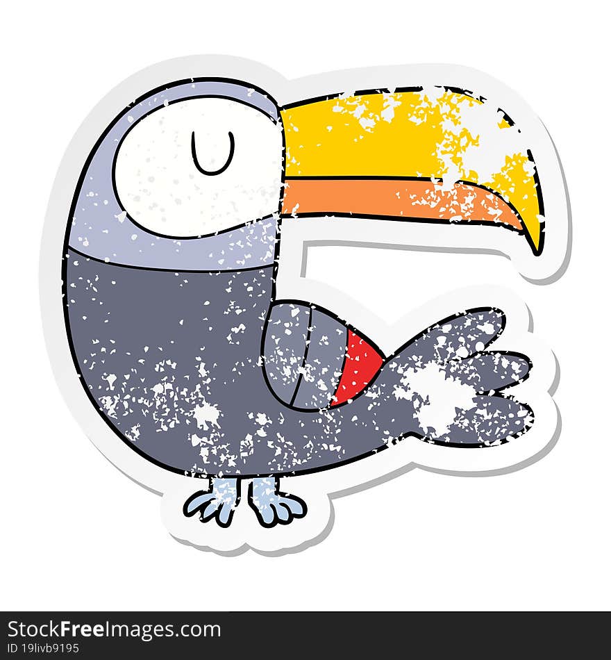 distressed sticker of a cartoon toucan