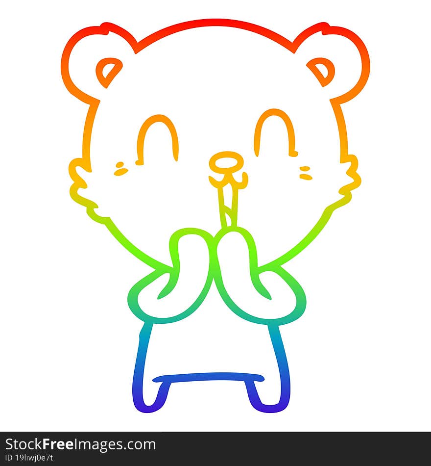 Rainbow Gradient Line Drawing Happy Cartoon Polar Bear